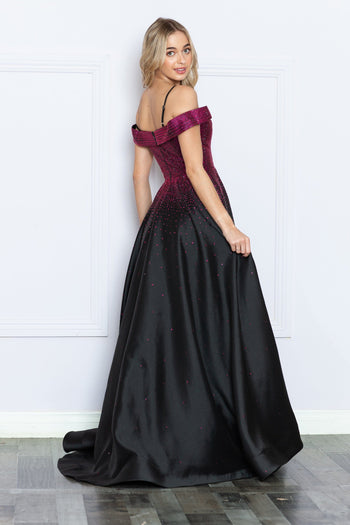 Poly USA 9278 Heat Stone Cold Shoulder A-line Gown