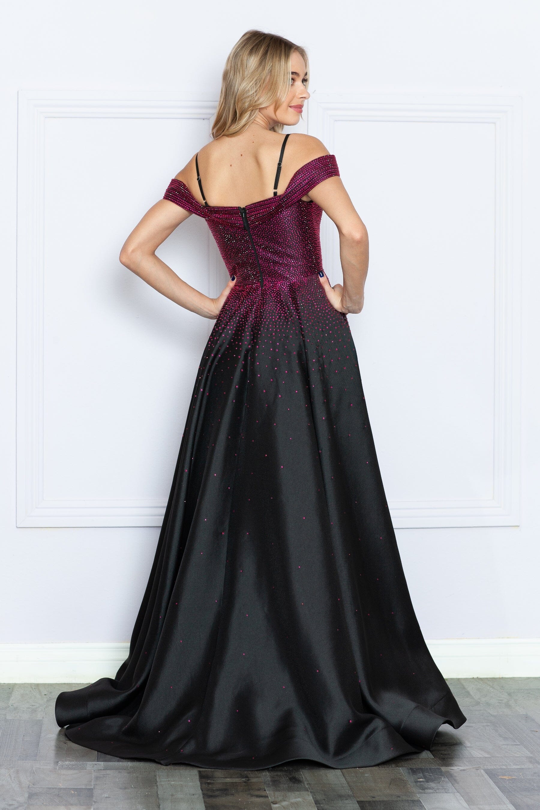 Poly USA 9278 Heat Stone Cold Shoulder A-line Gown