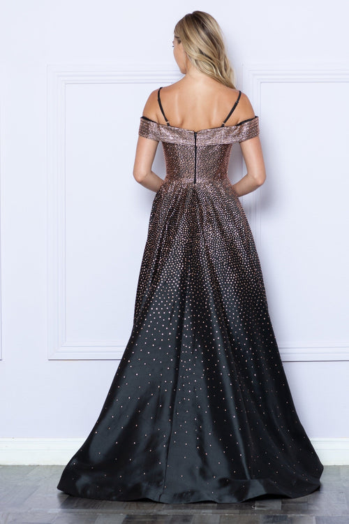 Poly USA 9278 Heat Stone Cold Shoulder A-line Gown