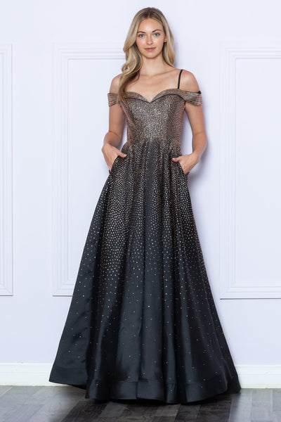 Poly USA 9278 Heat Stone Cold Shoulder A-line Gown