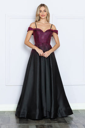Poly USA 9278 Heat Stone Cold Shoulder A-line Gown