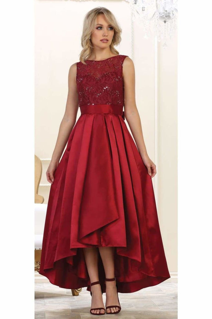 High Low Bridesmaids Dress - Burgundy / 8