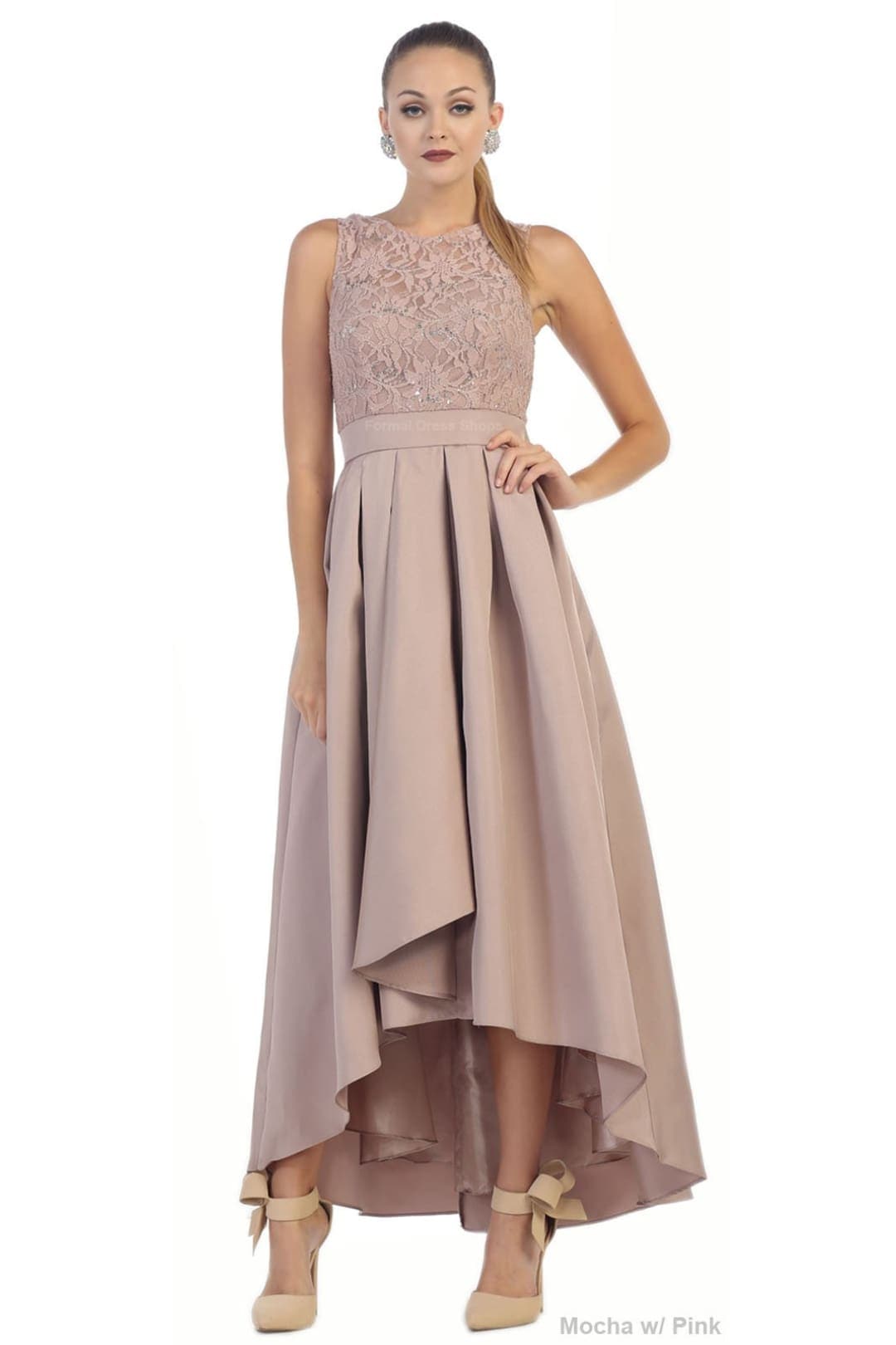 High Low Bridesmaids Dress - Mocha w/pink / 8