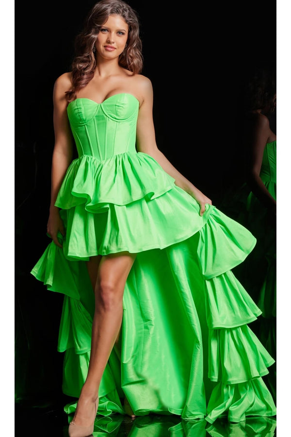 High Low Ruffled Prom Dress 36983 by Jovani - Neon Green / Apparel & Accessories > Clothing > Dresses