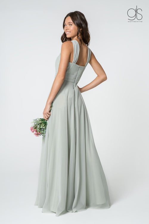 High-Neck Long A-Line Chiffon Dress by Elizabeth K GL2816 - Long Formal Dresses