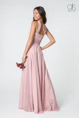 High-Neck Long A-Line Chiffon Dress by Elizabeth K GL2816 - Long Formal Dresses