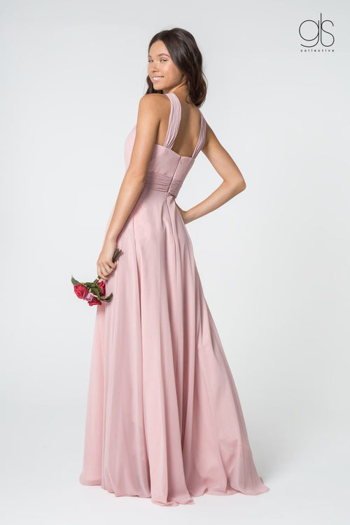 High-Neck Long A-Line Chiffon Dress by Elizabeth K GL2816 - Long Formal Dresses