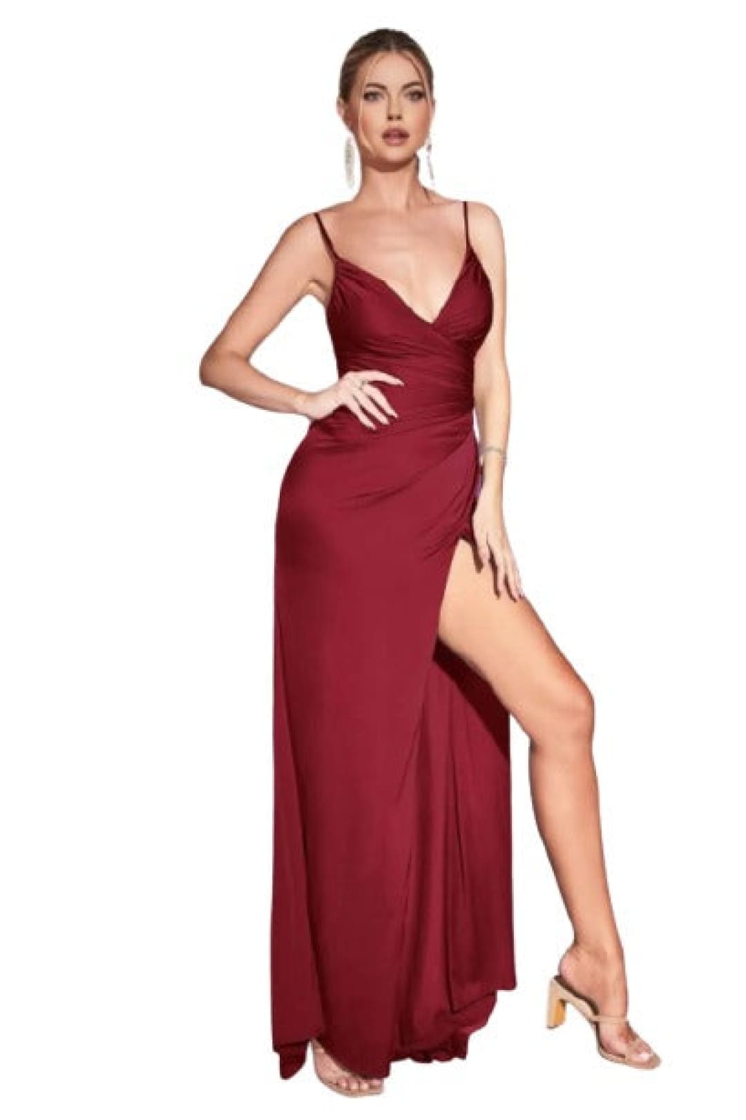 High Slit V-Neck Evening Gown 2025 Elegant Formal Dress - Burgundy / 18 - Prom