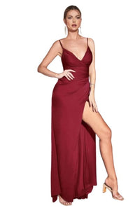 High Slit V-Neck Evening Gown 2025 Elegant Formal Dress - Burgundy / 18 - Prom