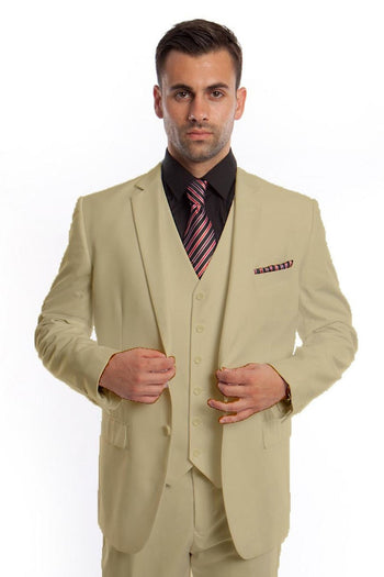 Traje de boda y negocios para hombre, de dos botones y color arena, liso.