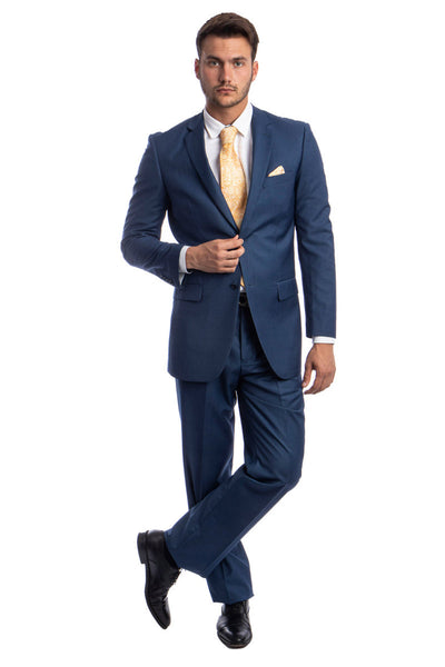 Traje de negocios básico de dos botones y corte moderno para hombre en azul índigo
