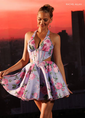 Rachel Allan 40719 Floral Printed Corset Homecoming Dress