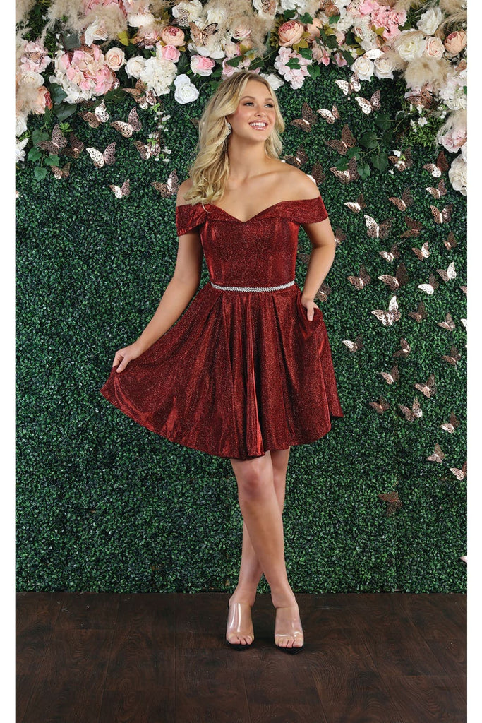 Homecoming Off The Shoulder Dress - BURGUNDY / 4