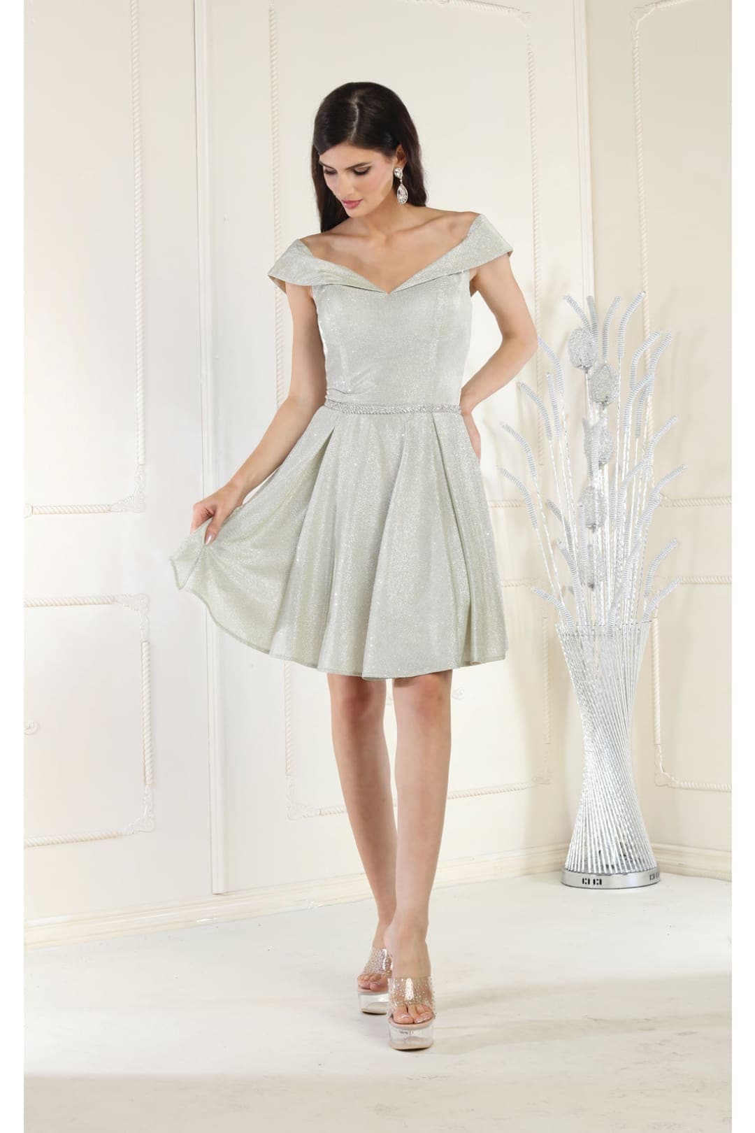 Homecoming Off The Shoulder Dress - CHAMPAGNE / 8