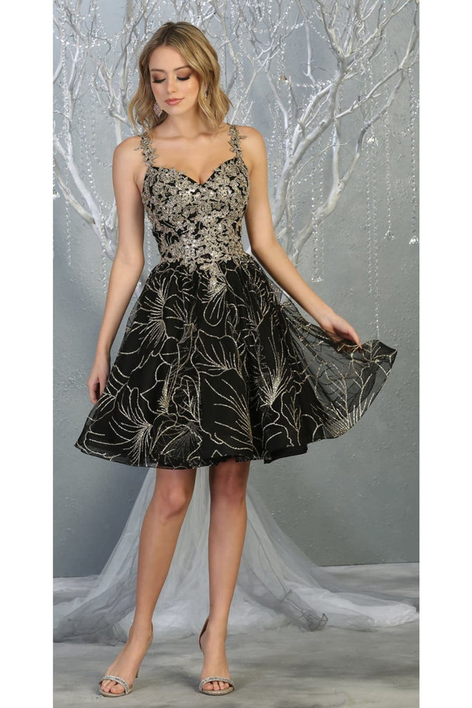Homecoming Short Embroidered Dress - BLACK/GOLD / 4