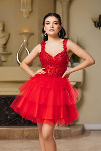 Homecoming Spaghetti Straps A-Line Cocktail Dress By May Queen MQ2116 - RED / 2 - Dress