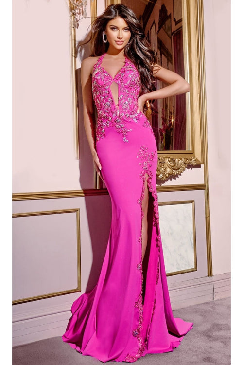 Hot Pink Halter Prom Dress: Jovani D5030 - Hot Pink / Prom