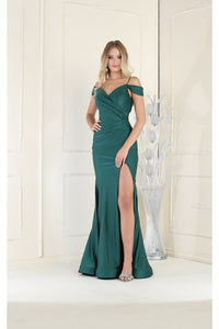 May Queen MQ1855 Long Slit Cold Shoulder Bodycon Prom Dress - HUNTER GREEN / 4