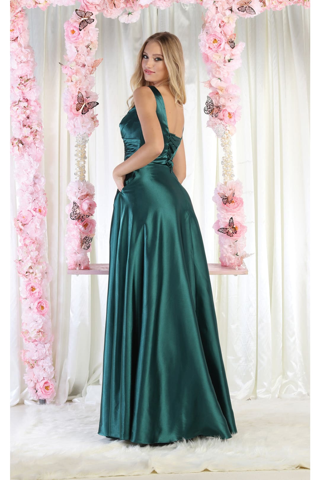 Hunter Green Christmas & Holiday Dress in Satin By May Queen MQ1994 - Dress