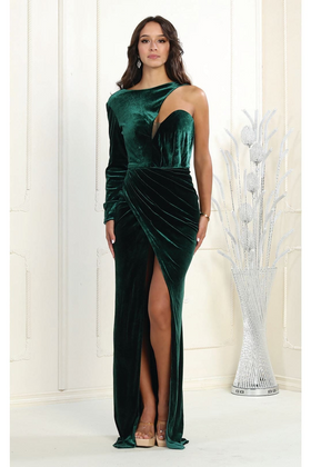 Hunter Green Christmas & Holiday Dress in Velvet By Royal Queen RQ7999