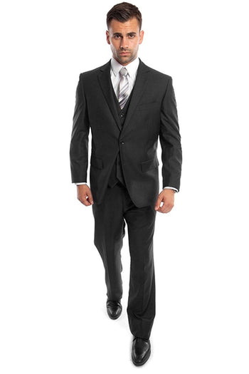 Traje de boda y negocios para hombre, de dos botones y color liso, en negro