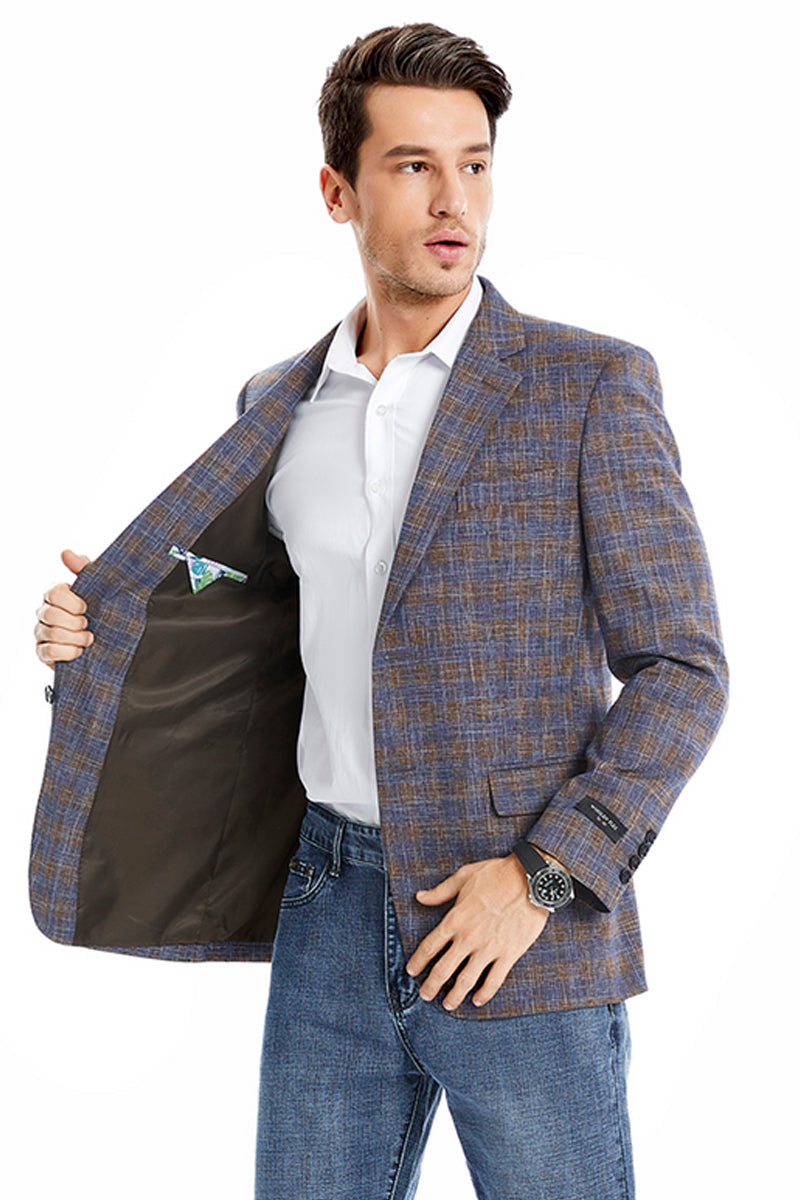 Chaqueta deportiva informal de negocios de dos botones y corte entallado para hombre en marrón claro