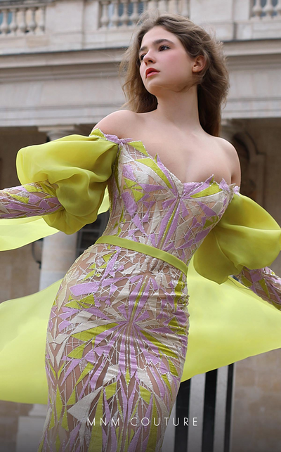 MNM Couture K4076 Beige Formal Gown with Decorative Detailing