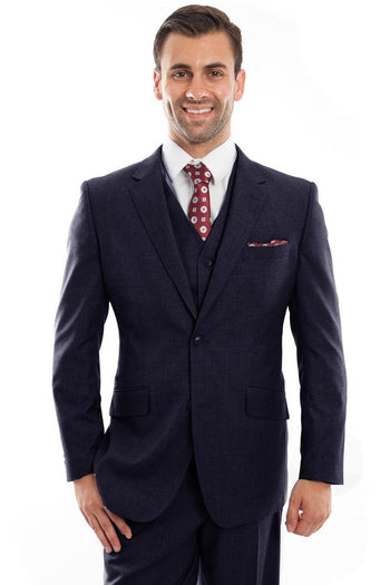 Men's Modern Navy Wool Vested Suit by Zegarie Suits