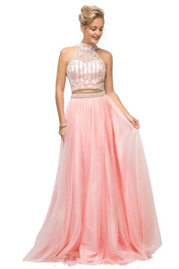 Illusion Halter Beaded A-Line Gown 2025 Elegant Formal Dress - Blush / 2 - Prom