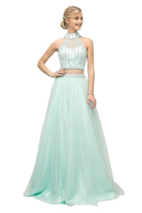 Illusion Halter Beaded A-Line Gown 2025 Elegant Formal Dress - Mint / 2 - Prom