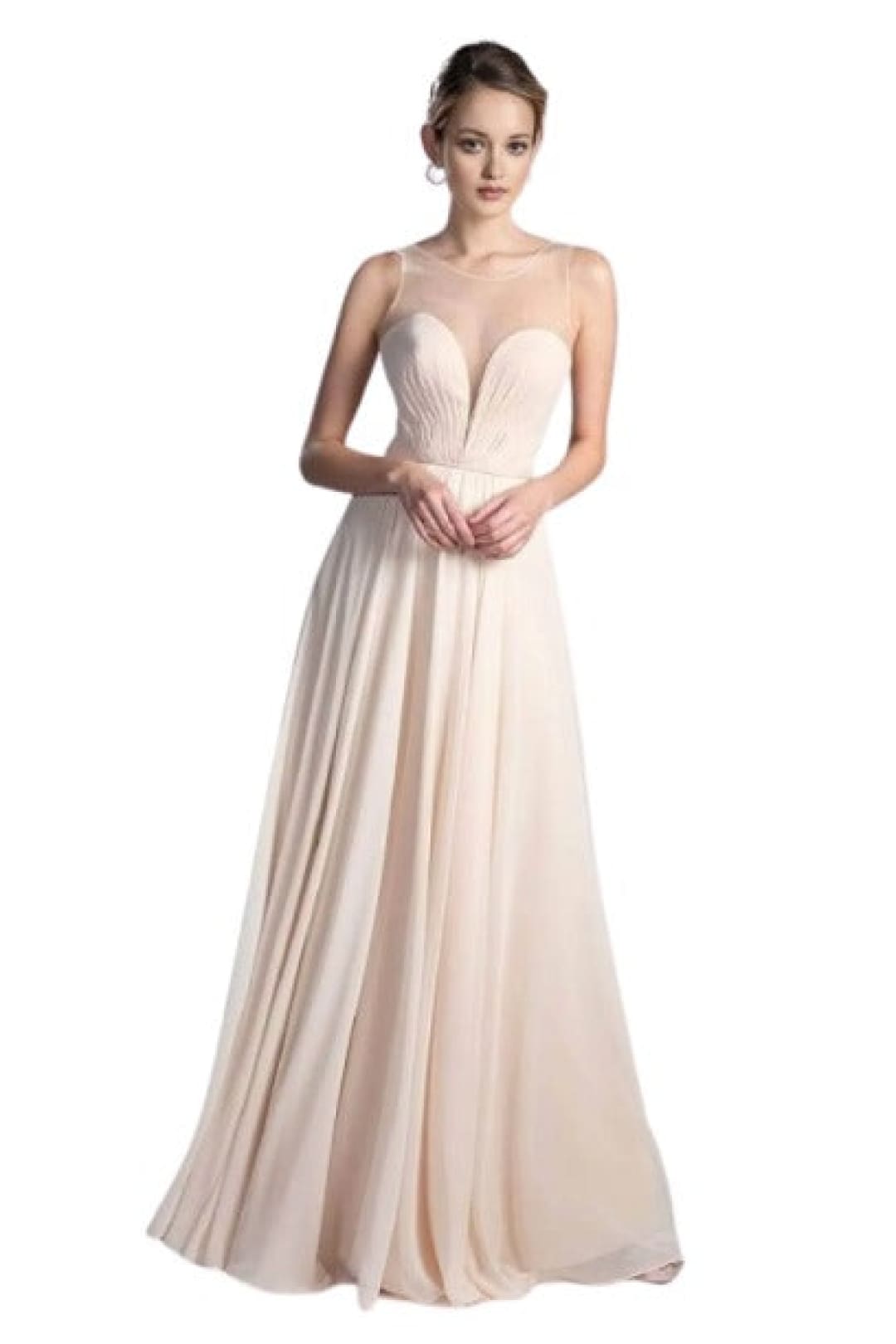 Illusion Neck Chiffon Dress 2025 Elegant A-Line Evening Gown - Champagne / 2 - Prom