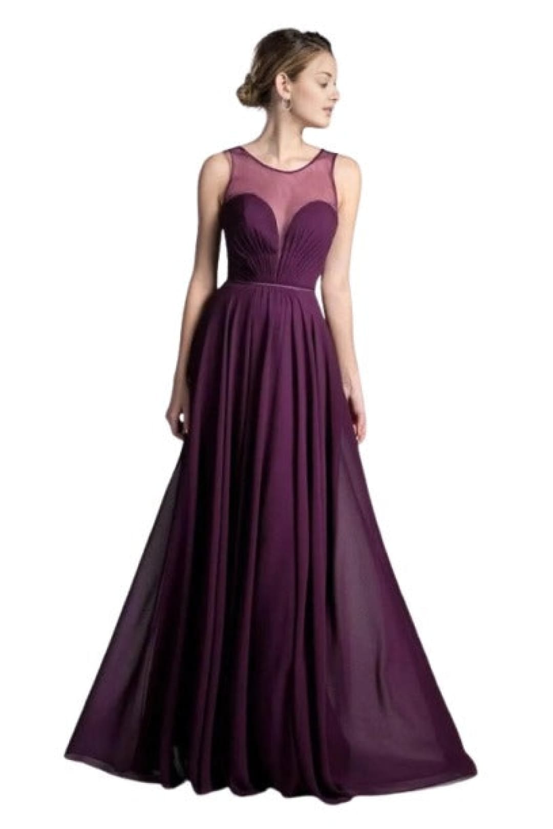 Illusion Neck Chiffon Dress 2025 Elegant A-Line Evening Gown - Eggplant / 2 - Prom