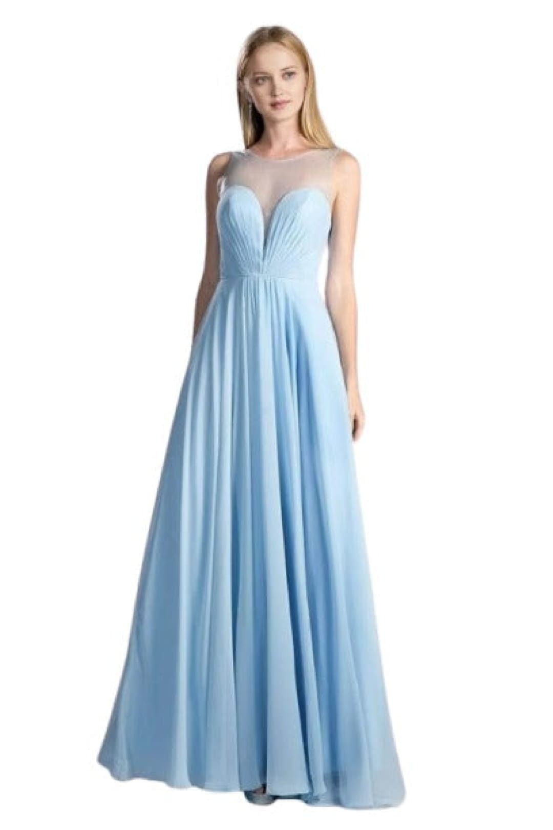 Illusion Neck Chiffon Dress 2025 Elegant A-Line Evening Gown - Lt Blue / 2 - Prom