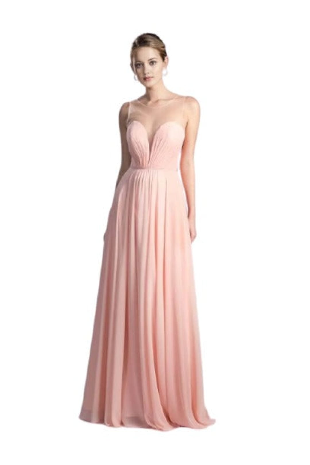 Illusion Neck Chiffon Dress 2025 Elegant A-Line Evening Gown - Lt Peach / 2 - Prom