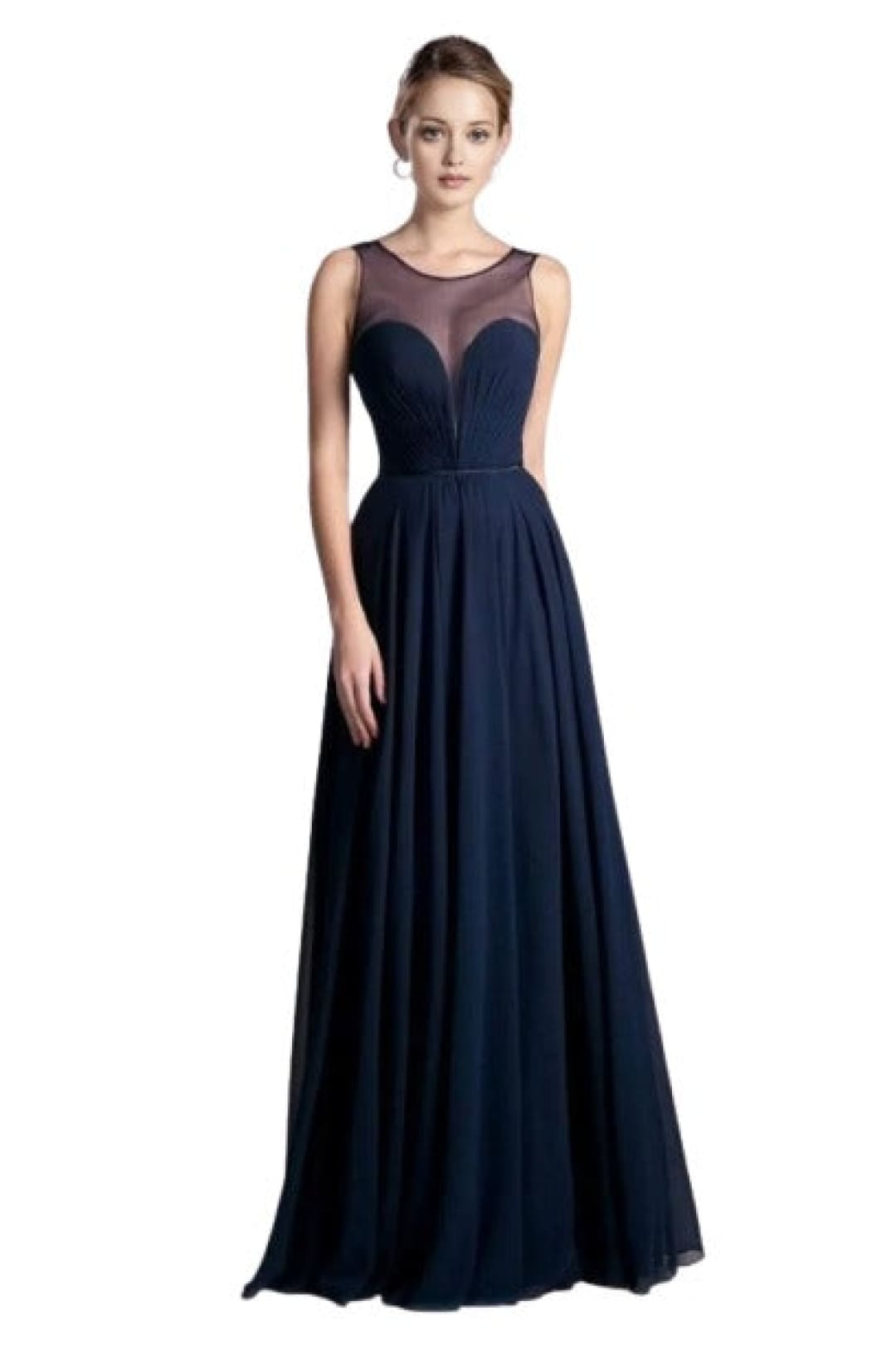 Illusion Neck Chiffon Dress 2025 Elegant A-Line Evening Gown - Navy / 2 - Prom