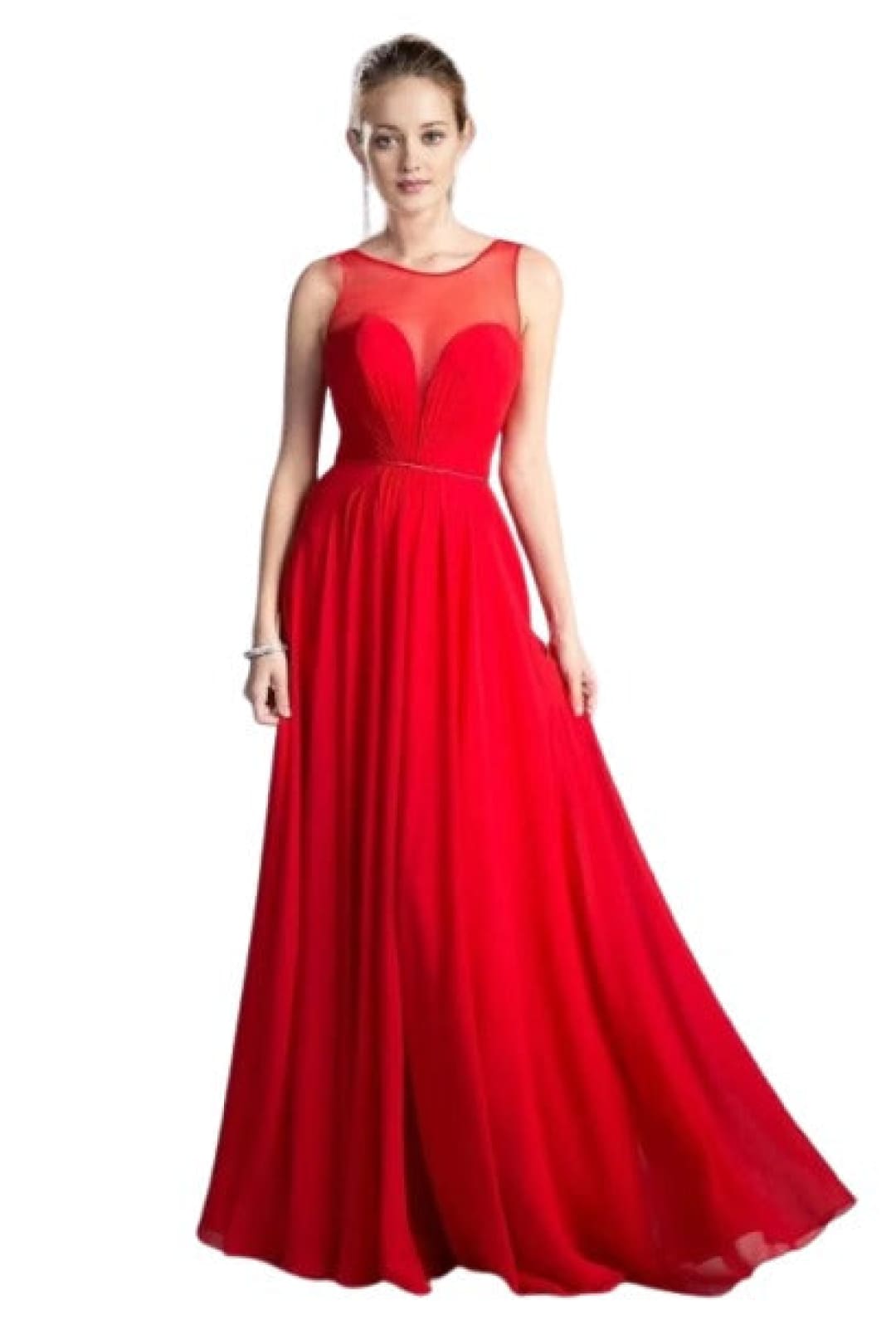 Illusion Neck Chiffon Dress 2025 Elegant A-Line Evening Gown - Red / 2 - Prom