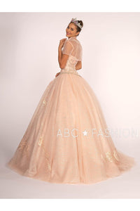 Illusion Sweetheart Glitter Ball Gown with Bolero by Elizabeth K GL2600 - Quinceanera Dresses