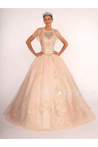 Illusion Sweetheart Glitter Ball Gown with Bolero by Elizabeth K GL2600-Quinceanera Dresses-ABC Fashion