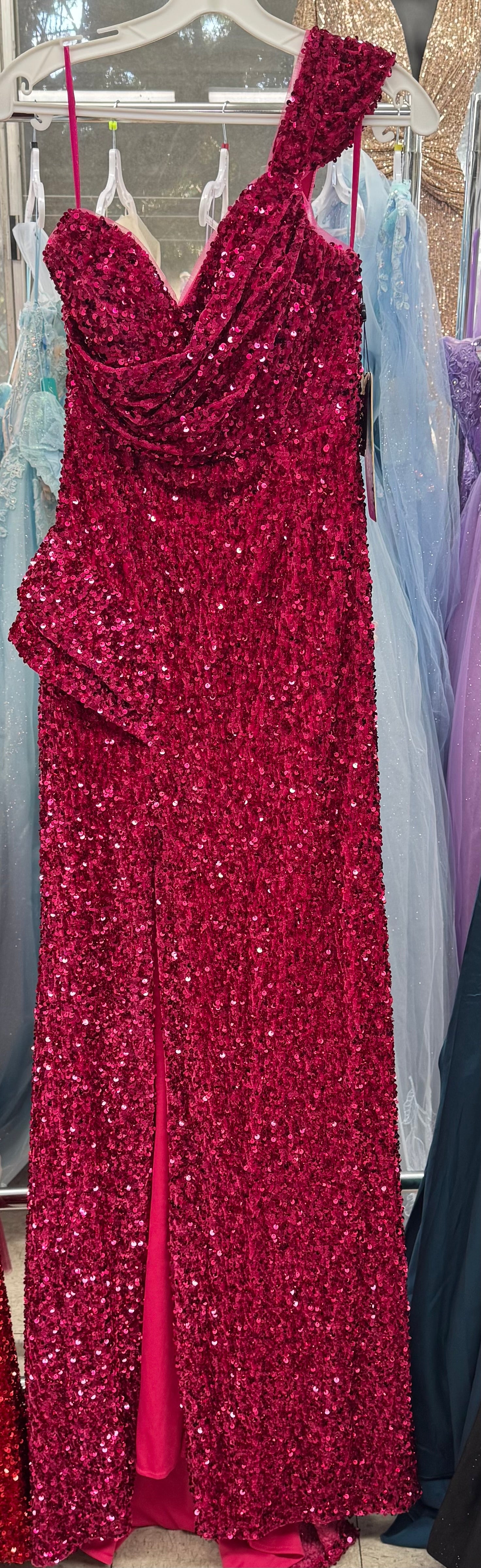 Red Christmas & Holiday Dress in Stretchy Sequin Velvet By RQ8003