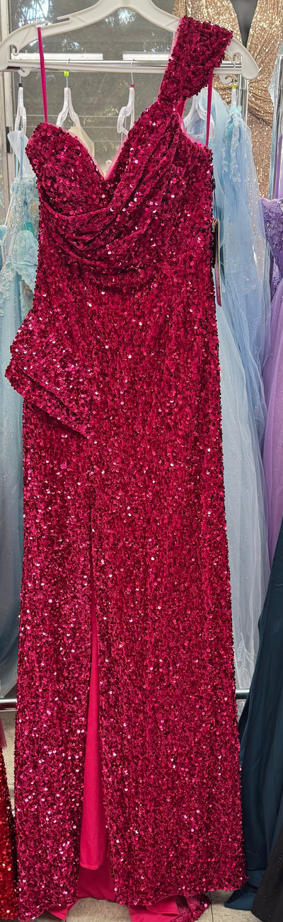 Red Christmas & Holiday Dress in Stretchy Sequin Velvet By RQ8003