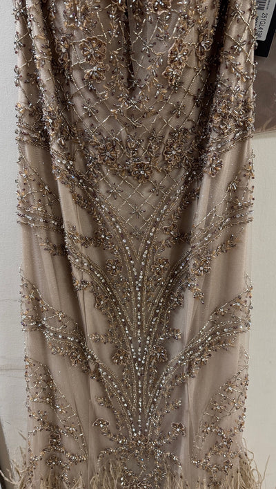 Clearance Mocha Size 12 Sophisticated Elegant Formal Long Evening Beaded Tulle Dress By Terani Couture 251GL4198