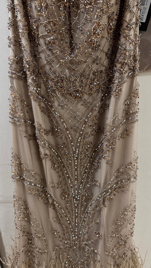 Clearance Mocha Size 12 Sophisticated Elegant Formal Long Evening Beaded Tulle Dress By Terani Couture 251GL4198