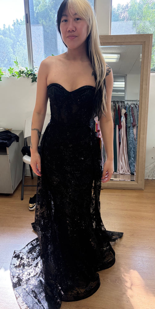 May Queen MQ1837 Strapless Glitter Corset Bone Red Carpet Long Gown