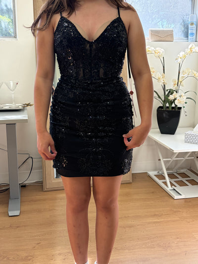 May Queen MQ2060 Glitter Embellished V- Neck Short Prom Dress