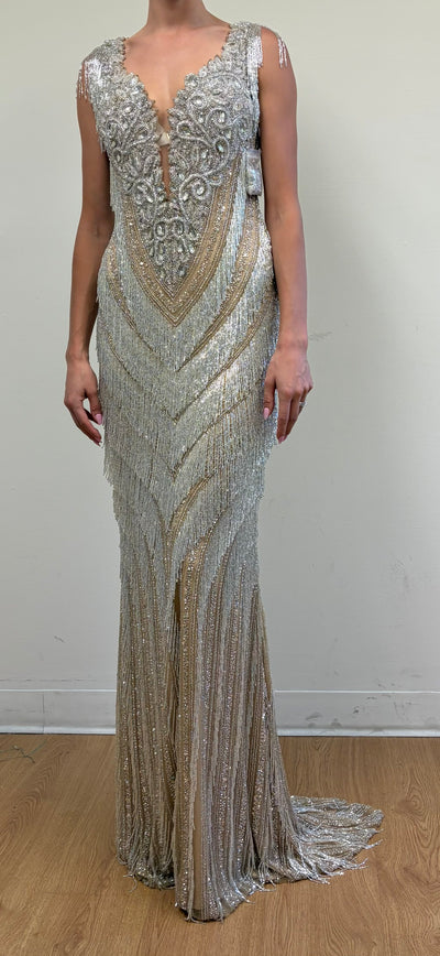 Terani Couture Silver Nude Formal Dresses