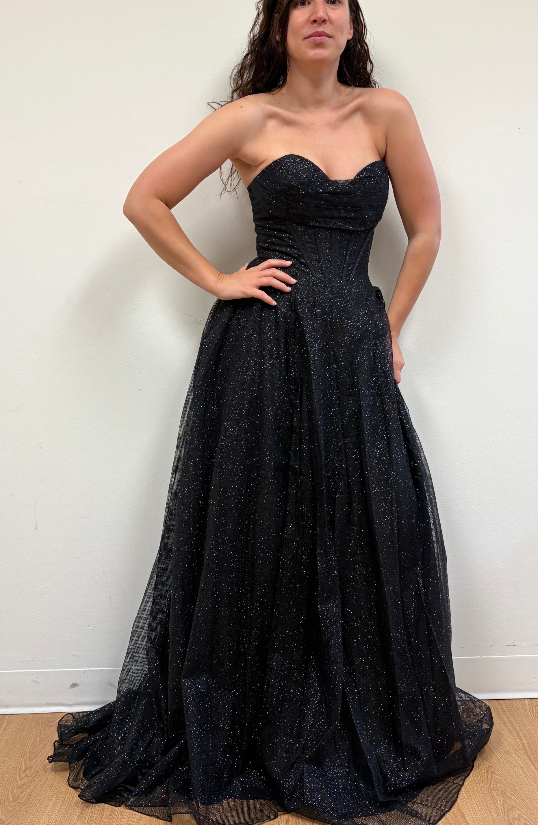 May Queen MQ2064 Glitter Corset Bodice A-Line Pageant Evening Dress