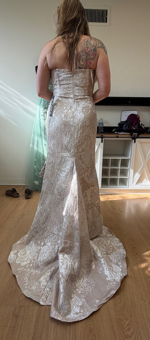 Clearance Champagne Size 12 Mermaid with Ruffled Accent Evening Gown By Jovani 42028
