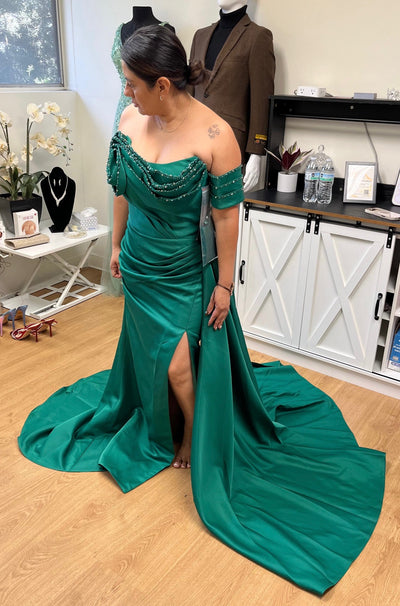 Terani Couture 252E5174 Glamorous Prom Strapless Slit Long Evening Matte Satin Dress