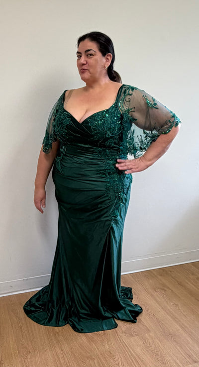 Plus Size Sequin Mermaid Mother of the Bride Gown with Sweetheart Neckline & Side Slit By May Queen MQ2173B