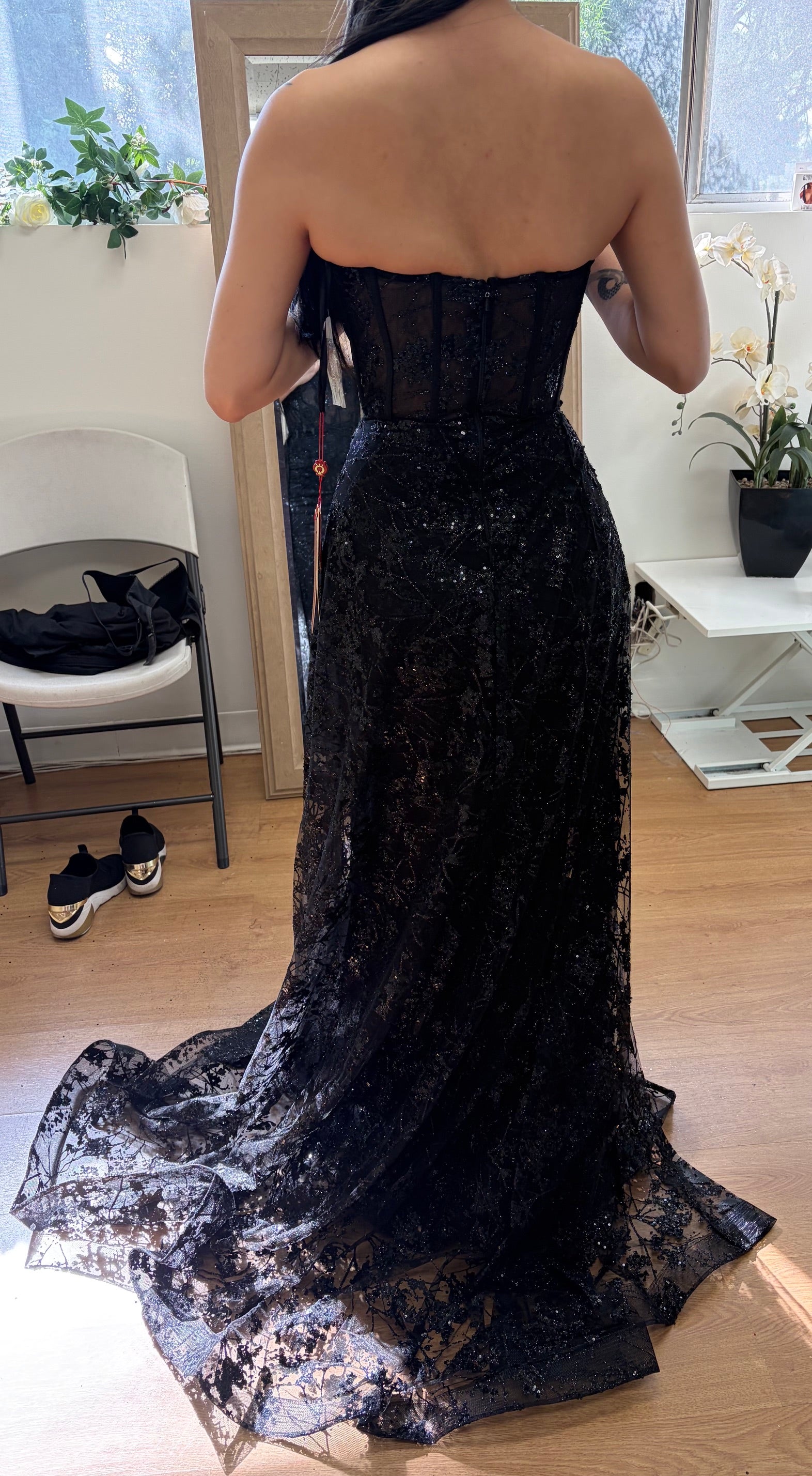 May Queen MQ1837 Strapless Glitter Corset Bone Red Carpet Long Gown